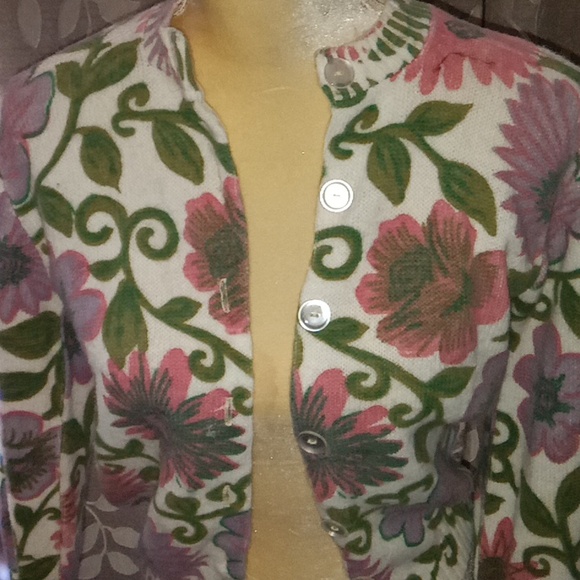 Orlon Acrylic Small Floral Button Down Sweater - Picture 2 of 3